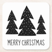 Moderne skandinavische Waldlandschaft Schwarz-Weiß Rechteckiger Pappuntersetzer (Vorderseite)