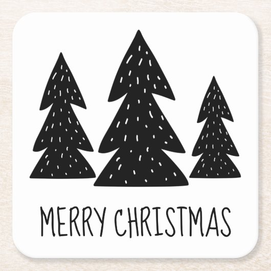 Moderne skandinavische Waldlandschaft Schwarz-Weiß Rechteckiger Pappuntersetzer (Vorderseite)