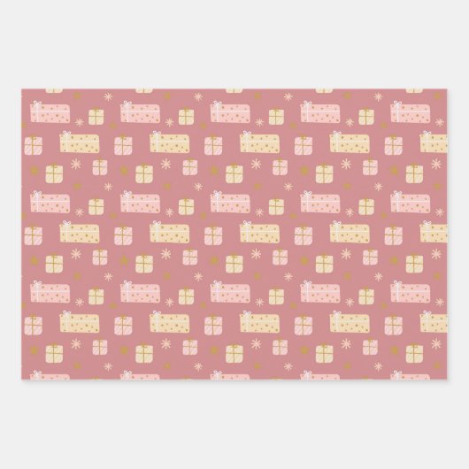 Moderne skandinavische Weihnachtsmuster Beige Pink Geschenkpapier Set (Vorderseite 3)