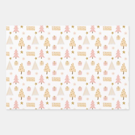 Moderne skandinavische Weihnachtsmuster Beige Pink Geschenkpapier Set (Vorderseite)