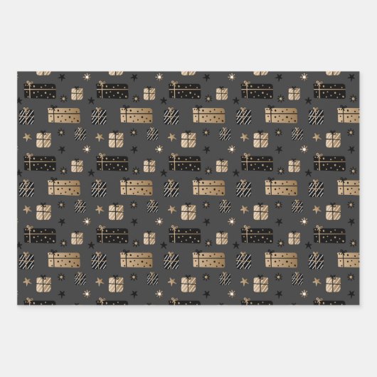 Moderne skandinavische Weihnachtsmuster Gold Black Geschenkpapier Set (Vorderseite 2)
