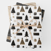 Moderne skandinavische Weihnachtsmuster Gold Black Geschenkpapier Set (Beispiel)