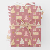 Moderne skandinavische Weihnachtsmuster Pink Beige Geschenkpapier Set (Beispiel)