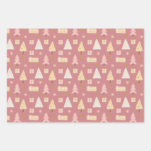 Moderne skandinavische Weihnachtsmuster Pink Beige Geschenkpapier Set (Vorderseite)