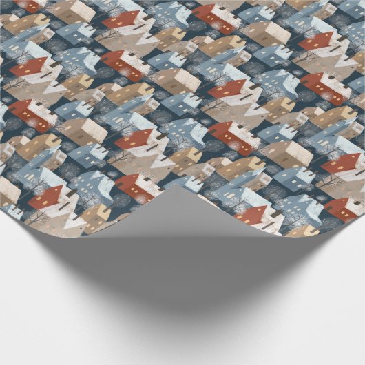 Moderne skandinavische Winter Stadthäuser Muster B Geschenkpapier (Ecke)