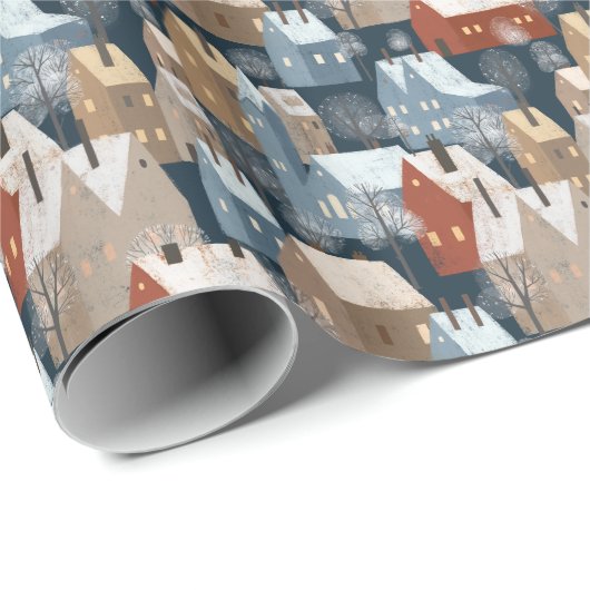Moderne skandinavische Winter Stadthäuser Muster B Geschenkpapier (Rolleneckpunkt)