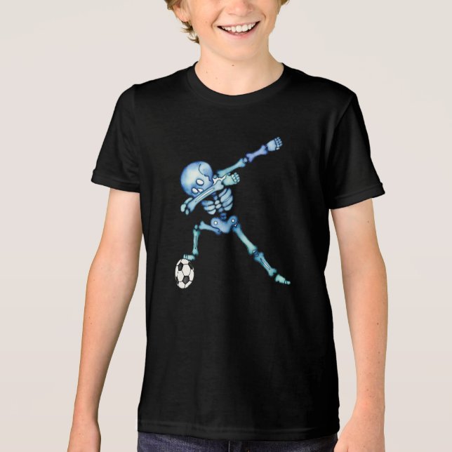 Moderne Skelett-Fußball-Dab-Pose Bunt Tri-Blend Shirt (Vorderseite)