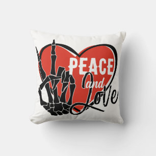 Moderne Skeletthand Frieden und Liebe  Kissen