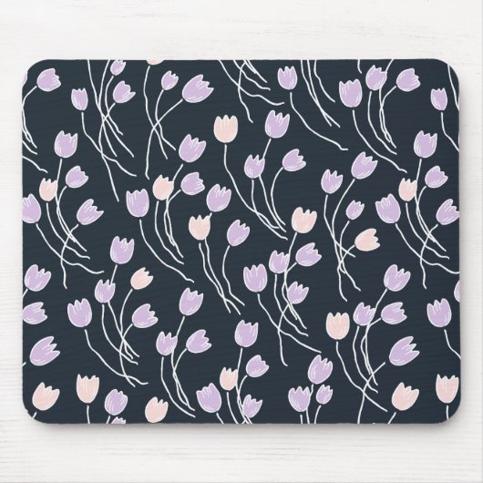 Moderne skizzenhafte Tulpenmuster | Mitternachtsga Mousepad (Vorne)