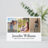 moderne Skript-Abschluss 3 Foto-Collage minimal Dankeskarte (Stehend Vorderseite)