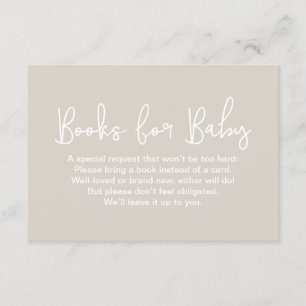 Moderne Skript-Beige-Baby-Shower-Buch-Anfrage Begleitkarte