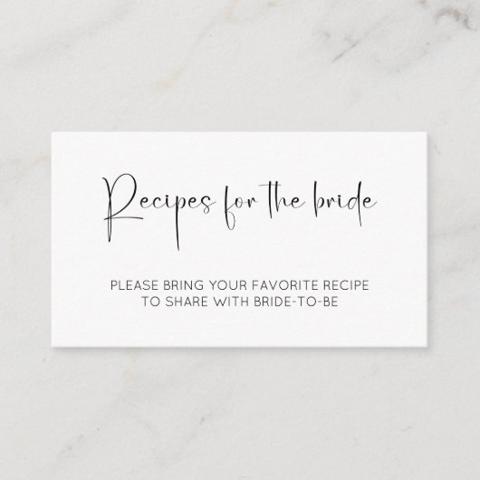 Moderne Skript-Brautparty-Rezepte für die Braut Begleitkarte (Vorderseite)