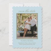 Moderne Skript Citrus Blau Hochzeitsfoto Save The Date (Vorderseite)