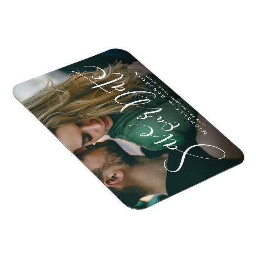 Moderne Skript-Foto Hochzeit speichern das Datum Magnet (Rechte Seite)