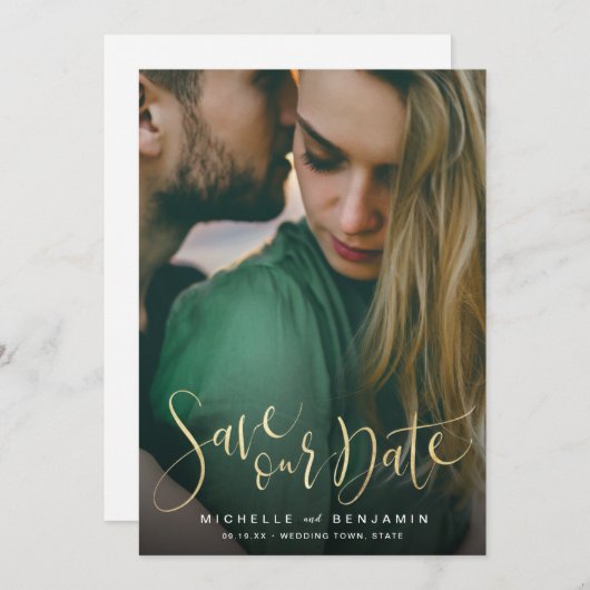 Moderne Skript-Foto Hochzeit speichern das Datum Save The Date (Vorne/Hinten)