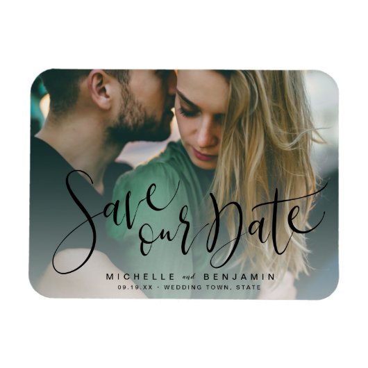 Moderne Skript-Foto Hochzeit speichern den Datums- Magnet (Horizontal)