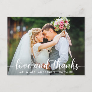 Moderne Skript-Liebe dankt Hochzeitspaar Foto Postkarte