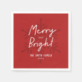 Moderne Skript Merry & Bright Schneeflocken Weihna Serviette (Vorderseite)