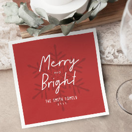 Moderne Skript Merry & Bright Schneeflocken Weihna Serviette