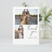 Moderne Skript Minimal Destination Foto Hochzeit Dankeskarte (Stehend Vorderseite)