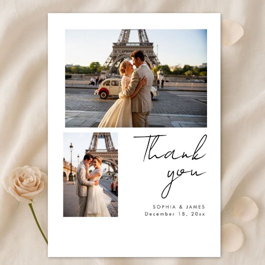 Moderne Skript Minimal Destination Foto Hochzeit Dankeskarte