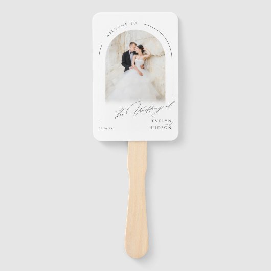 Moderne Skript-Minimal-Foto-Bogen-Hochzeitsprogram Fächer (Vorderseite)