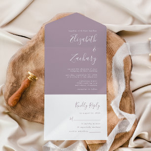Moderne Skript-Minimal-Staubige-Lavendel-Hochzeit All In One Einladung