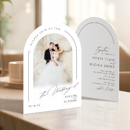 Moderne Skript Minimalistische Foto-Bogen-Hochzeit Einladung
