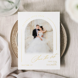 Moderne Skript Minimalistische Foto-Bogen-Hochzeit Folieneinladung