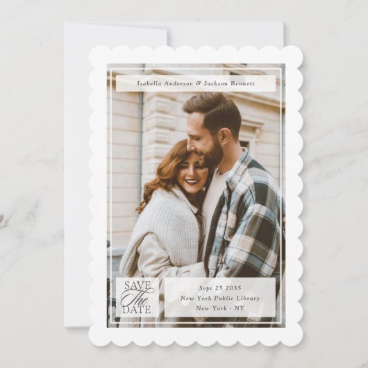 Moderne Skript-Postwertzeichen-Hochzeit Save The Date (Vorderseite)