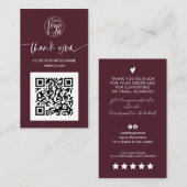 Moderne Skript QR-Code burgundy Reihenfolge danke Visitenkarte (Vorne/Hinten)