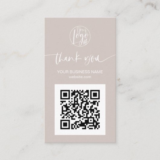 Moderne Skript QR Code Creme Auftrag Vielen Dank Visitenkarte (Vorderseite)