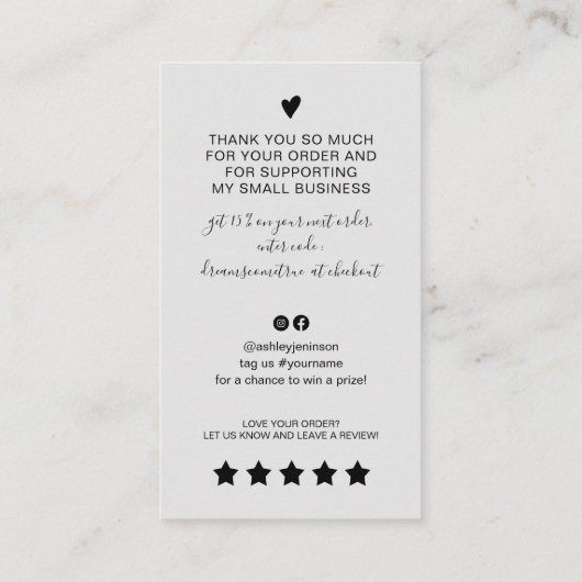 Moderne Skript QR Code graue Reihenfolge danke Visitenkarte (Rückseite)