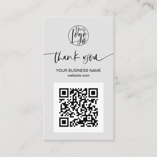 Moderne Skript QR Code graue Reihenfolge danke Visitenkarte (Vorderseite)