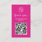 Moderne Skript QR Code Hot Rosa Reihenfolge danke Visitenkarte (Vorderseite)