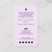 Moderne Skript QR Code Lavendel Auftrag Vielen Dan Visitenkarte (Rückseite)