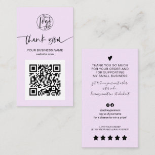 Moderne Skript QR Code Lavendel Auftrag Vielen Dan Visitenkarte