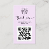 Moderne Skript QR Code Lavendel Auftrag Vielen Dan Visitenkarte (Vorderseite)