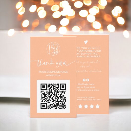 Moderne Skript QR Code peach Bestellung Vielen Dan Visitenkarte
