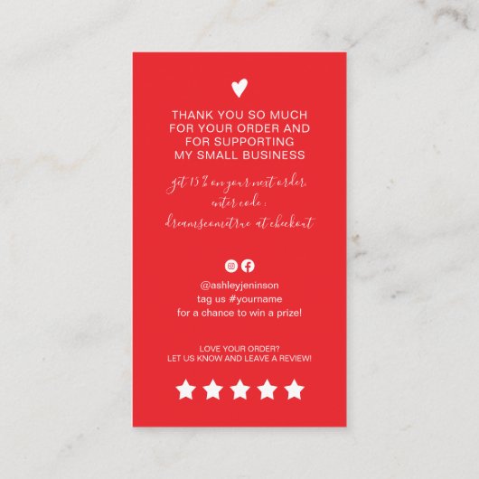 Moderne Skript QR-Code roten Auftrag Vielen Dank Visitenkarte (Rückseite)