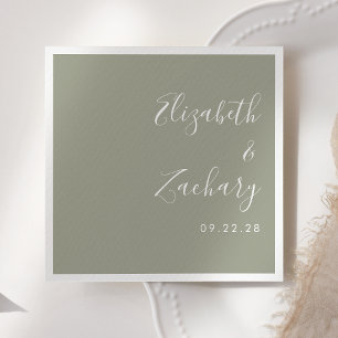 Moderne Skript-Sage-Grün-Hochzeit Serviette