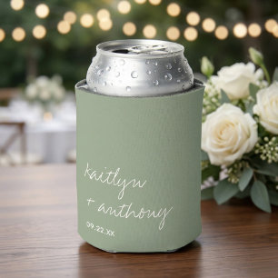 Moderne Skript-Sage-Grün-Minimalistische Hochzeit Dosenkühler