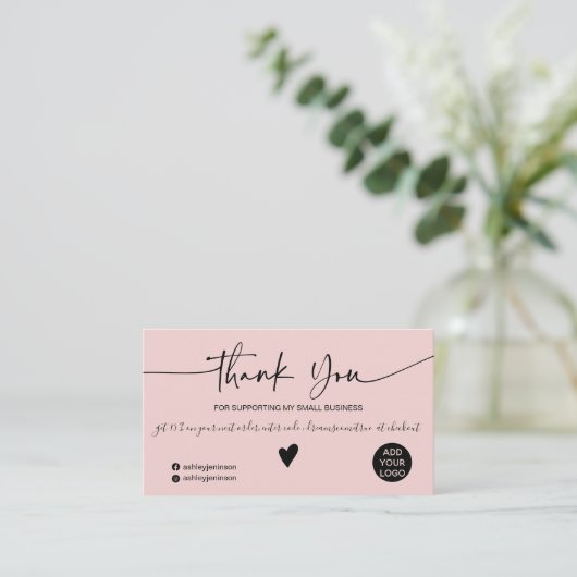 Moderne Skript staubig pink Reihenfolge danke Visitenkarte (Stehend Vorderseite)