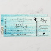 Moderne Skript Strand Flugzeug Boarding Hochzeit Einladung (Vorne/Hinten)