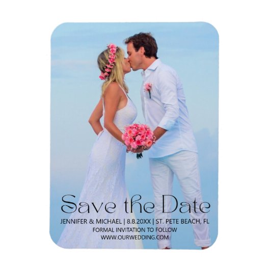 Moderne Skript-Strandfoto Save the Date Magnet (Vertikal)