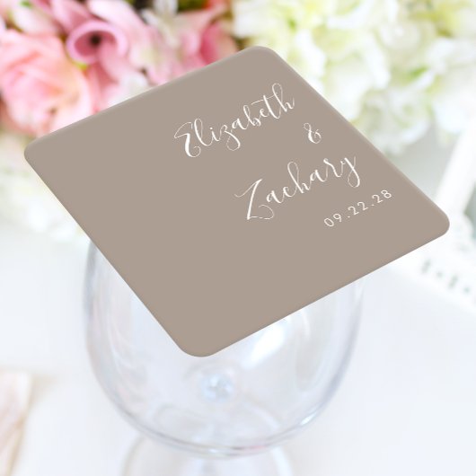 Moderne Skript-Taupe-Hochzeit Rechteckiger Pappuntersetzer