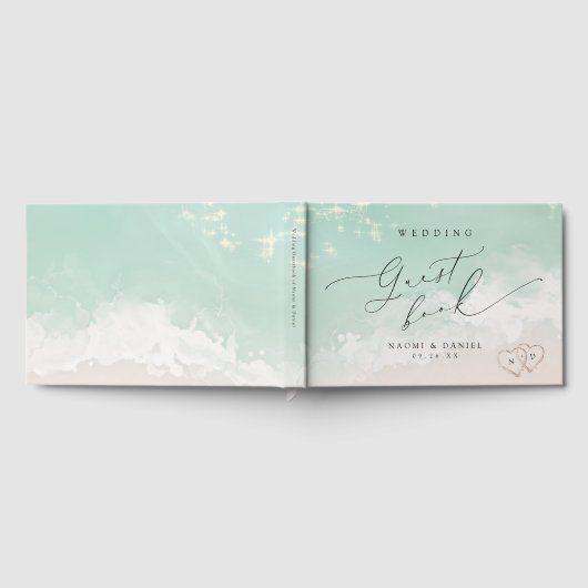 Moderne Skriptanhöre in der Hochzeit am Sandstrand Gästebuch (Voll)