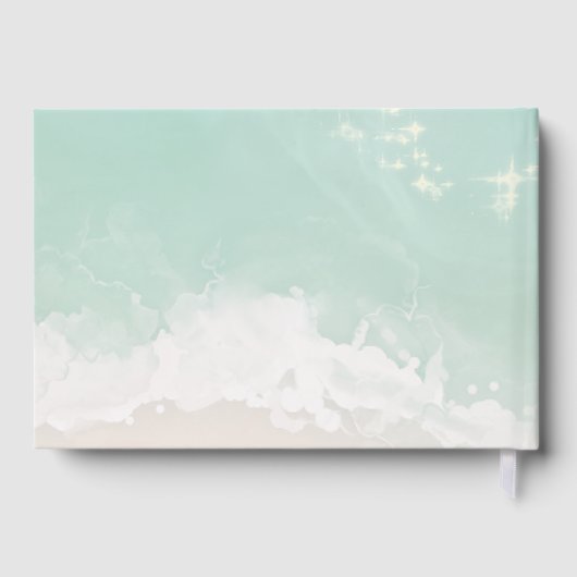 Moderne Skriptanhöre in der Hochzeit am Sandstrand Gästebuch (Rückseite)