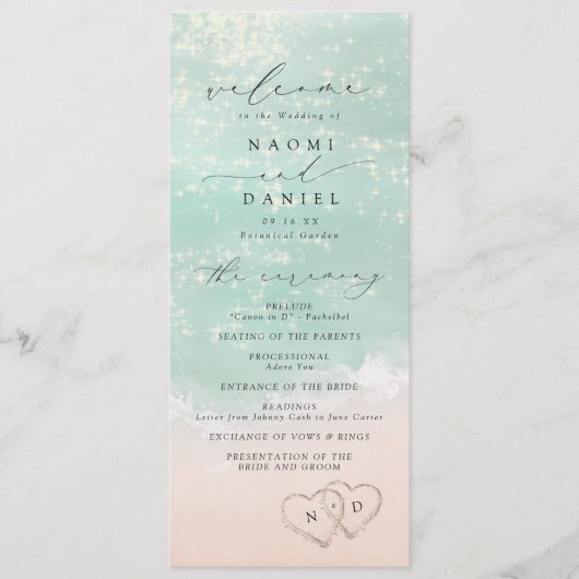 Moderne Skriptanhöre in der Hochzeit am Sandstrand Programm (Vorderseite)