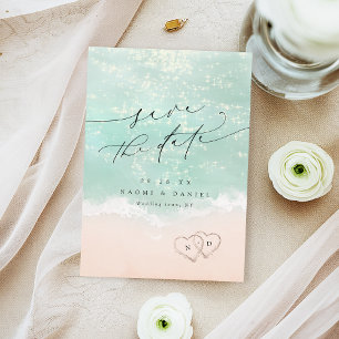 Moderne Skriptanhöre in der Hochzeit am Sandstrand Save The Date